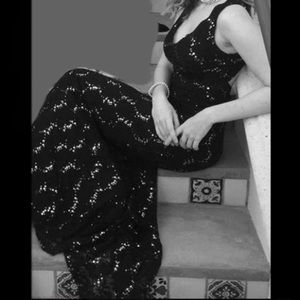 Black lace mermaid dress, floor length backless